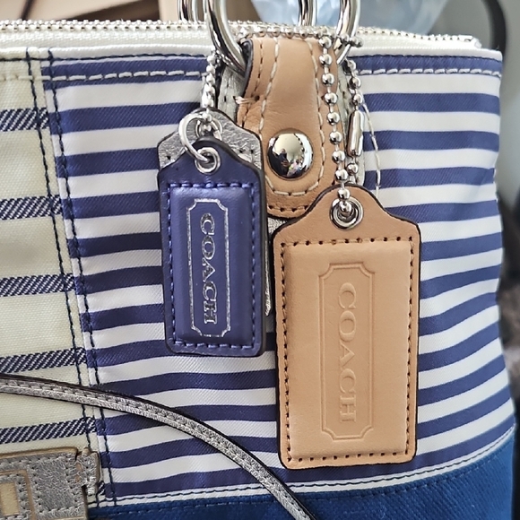 **Sold**Coach Blue and Cream Striped Tote Bag - Picture 4 of 7
